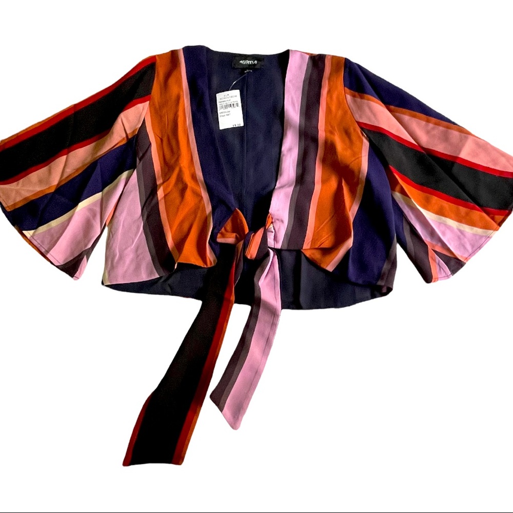 4Si3Nna Striped Tie Front Top. Size M. Brand new. Rich colors. Polyester.